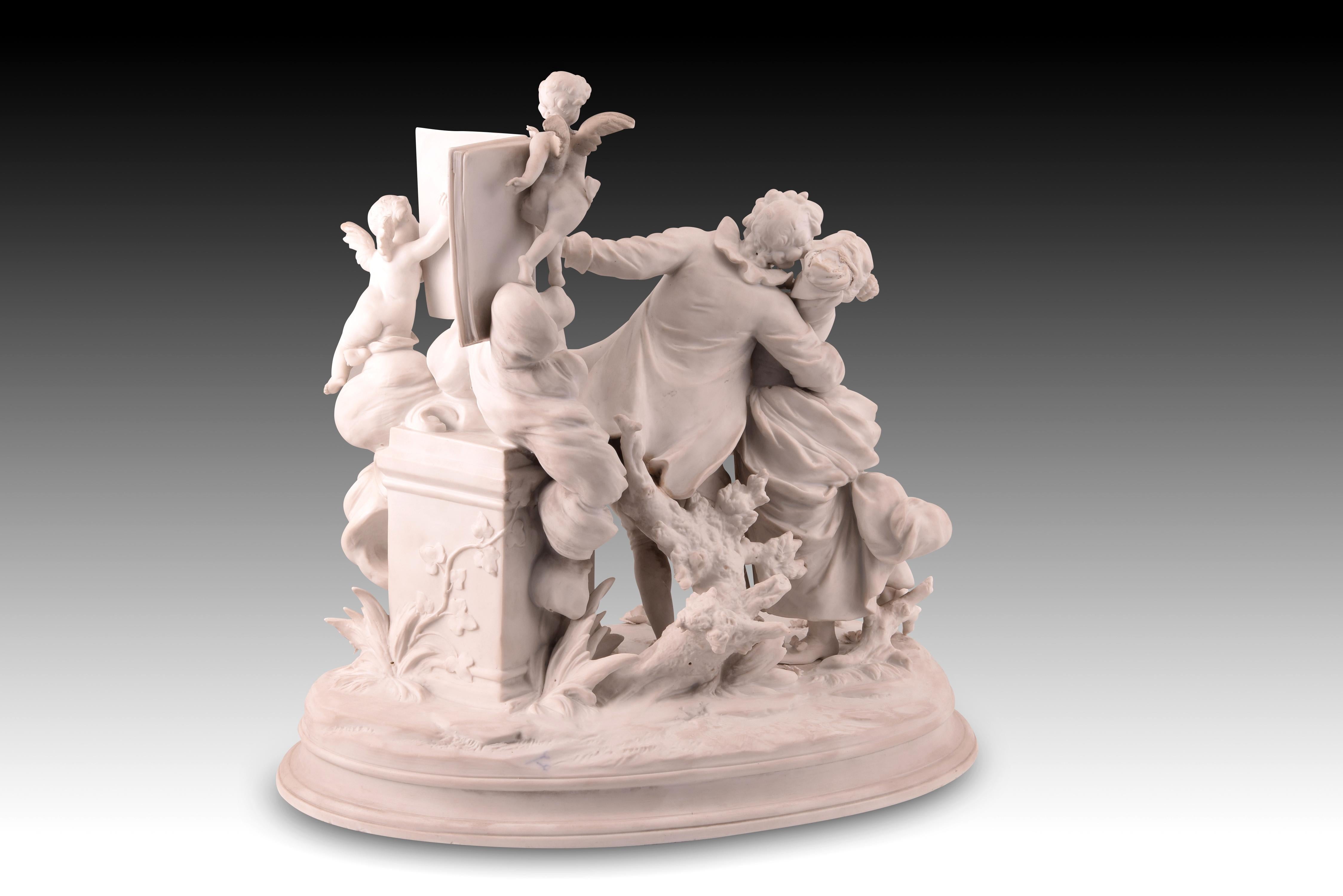 Neoclassical “Le Serment D'amour”, Centerpiece, Biscuit, Rudolstadt-Volkstedt, Germany, 19th 