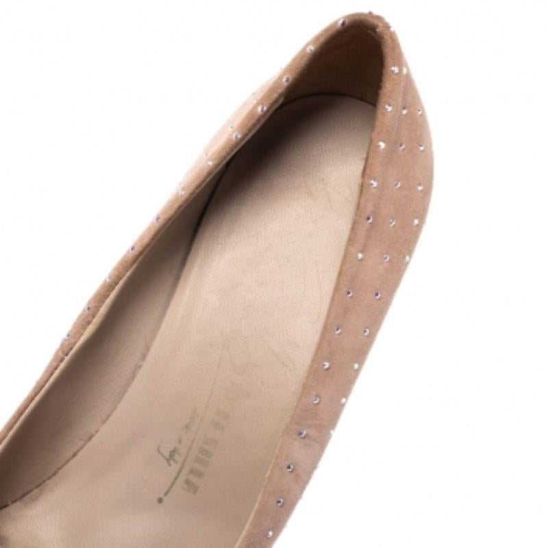 Le Silla Beige Plateau-Pumps aus Wildleder mit Kristallverzierung aus Wildleder Größe 36 im Angebot 1