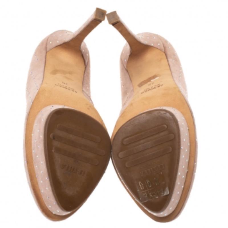 Le Silla Beige Plateau-Pumps aus Wildleder mit Kristallverzierung aus Wildleder Größe 36 im Angebot 2