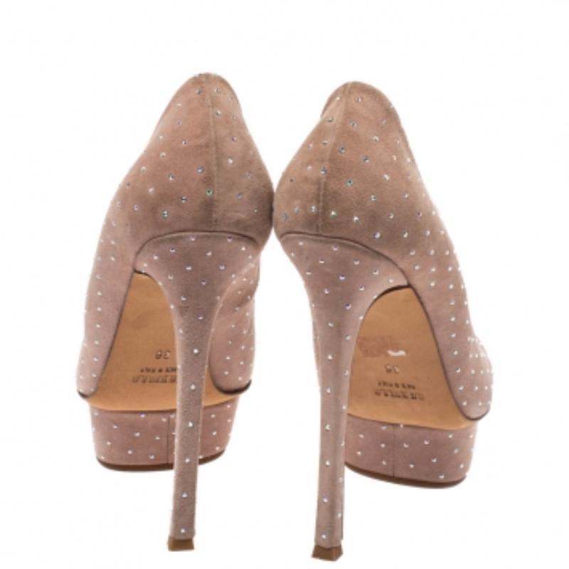 Le Silla Beige Plateau-Pumps aus Wildleder mit Kristallverzierung aus Wildleder Größe 36 im Angebot 3