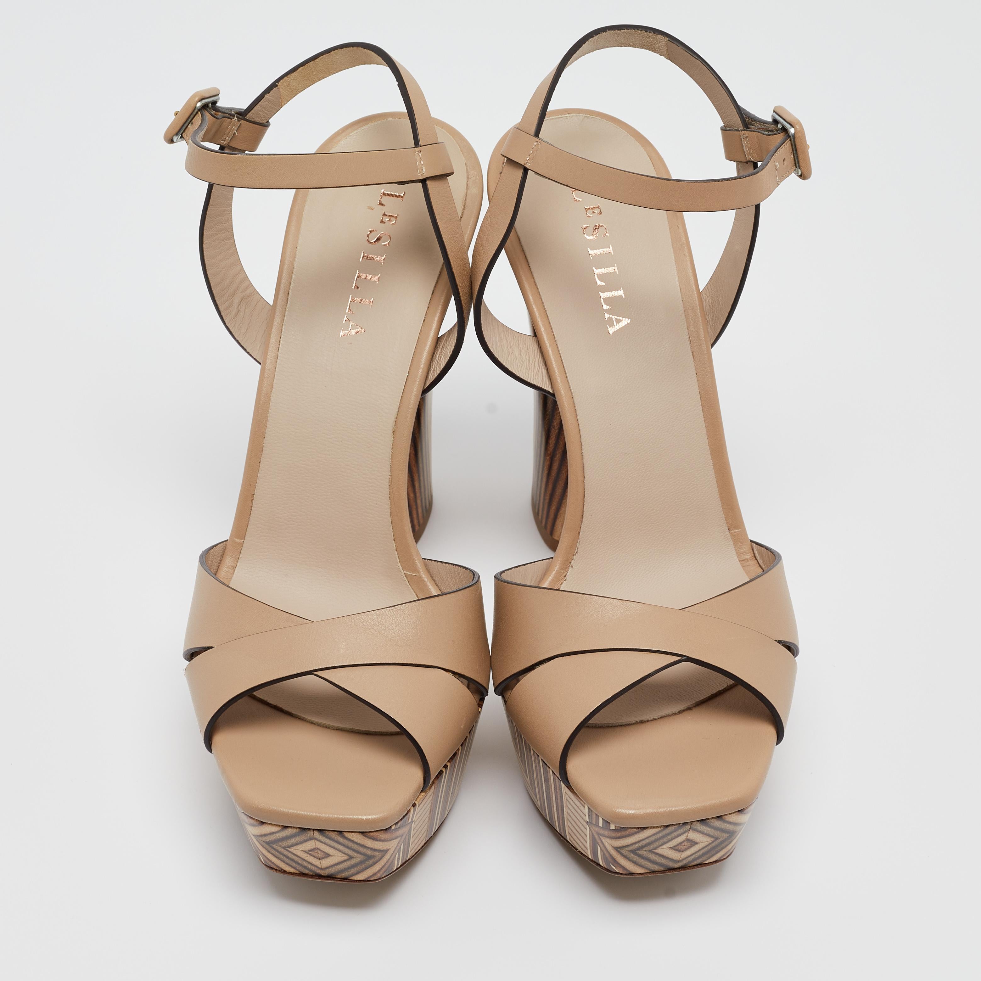 Le Silla Beige Leather Ankle Platform Ankle Strap Sandals Size 39 For Sale 2