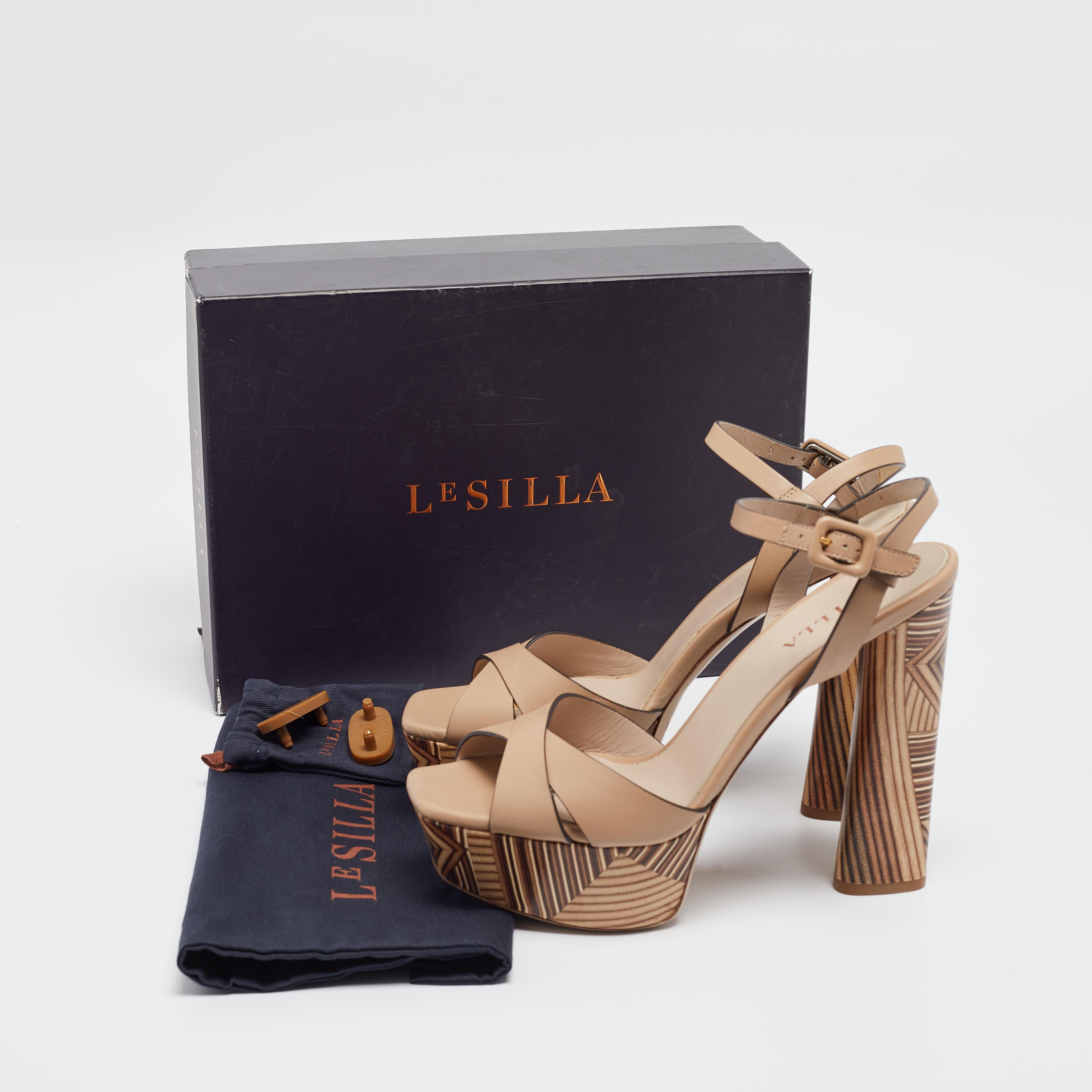Le Silla Beige Leather Ankle Platform Ankle Strap Sandals Size 39 For Sale 5