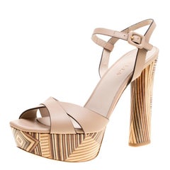 Le Silla Beige Leather Ankle Strap Block Heel Platform Sandals Size 40