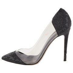 Le Silla Black Crystal Embellished Leather and PVC Pointed Toe Pumps Size 40