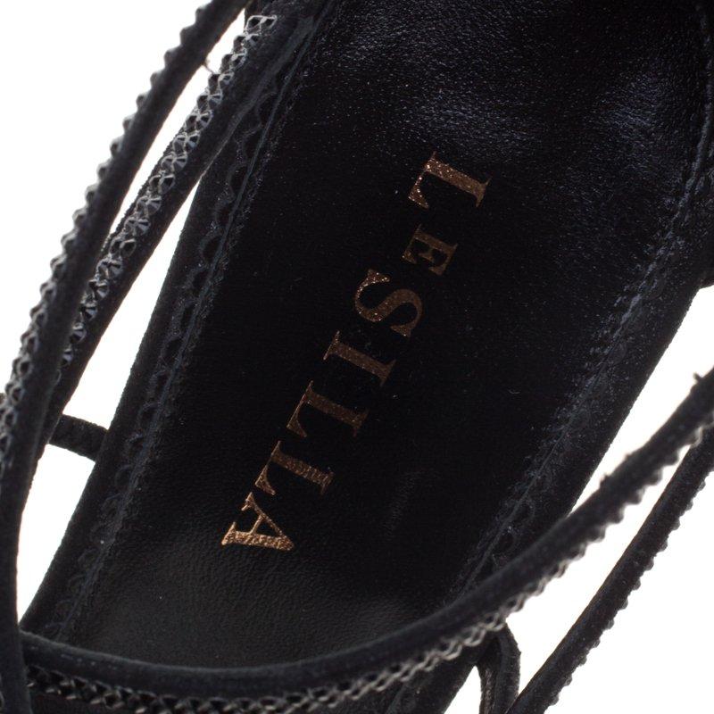 Le Silla Black Crystal Embellished Suede Strappy Sandals Size 38 2