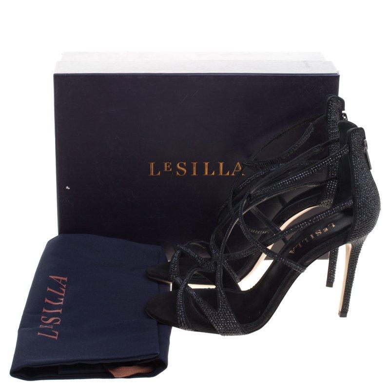 Le Silla Black Crystal Embellished Suede Strappy Sandals Size 38 3