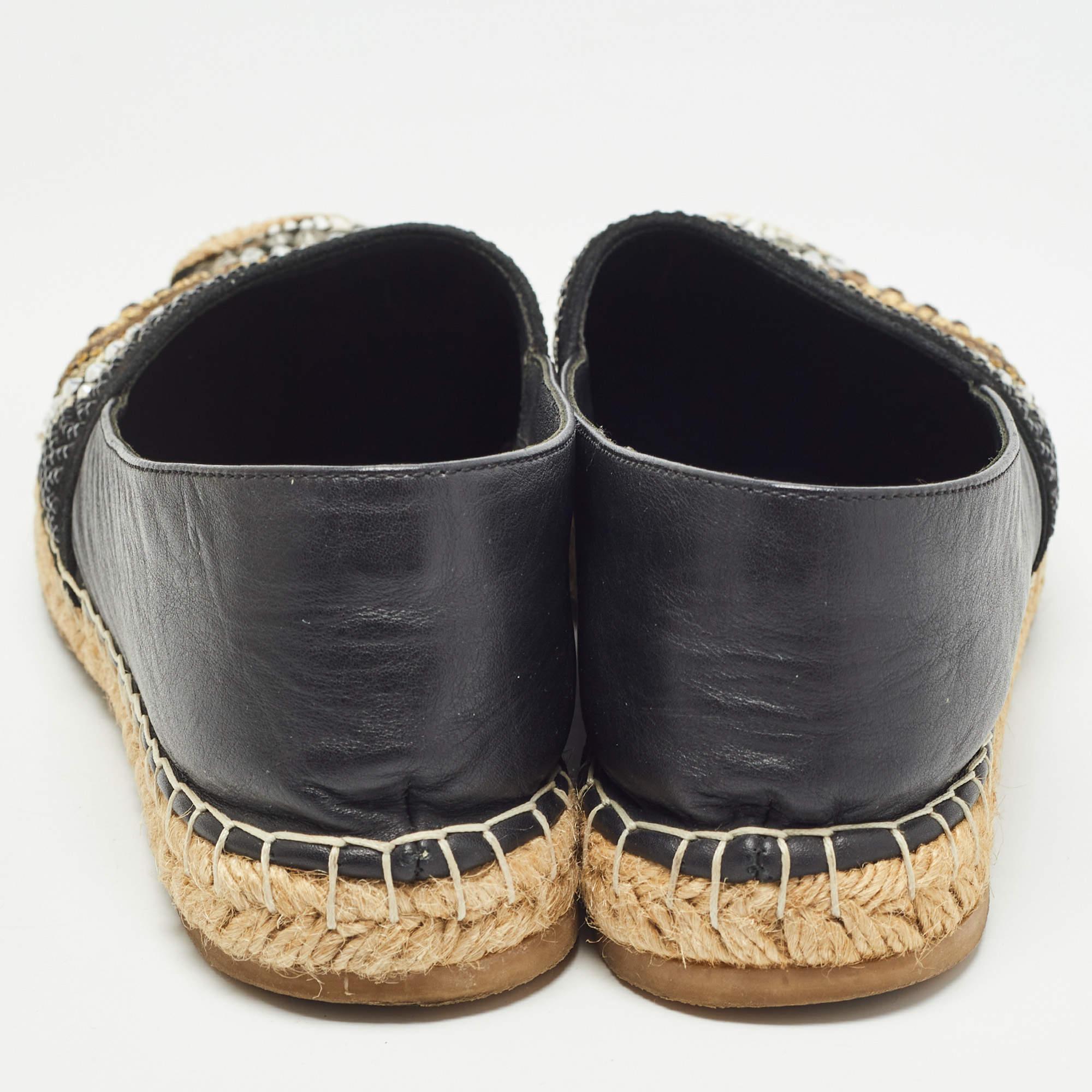 Donna Le Silla - Pelle nera e pelle scamosciata impreziosita - Appartamenti Espadrille Taglia 37 in vendita