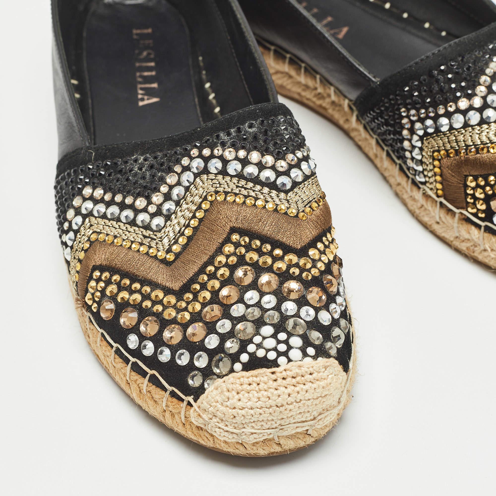 Le Silla - Pelle nera e pelle scamosciata impreziosita - Appartamenti Espadrille Taglia 37 in vendita 2