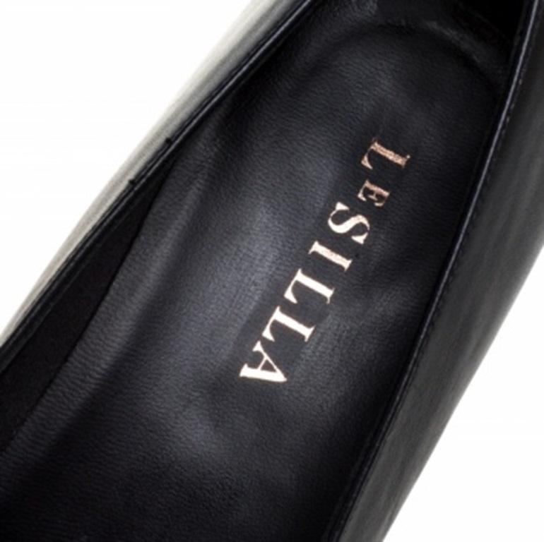 Le Silla Black Leather And Suede Embellished Wedge Espadrille Pumps Size 37 For Sale 3