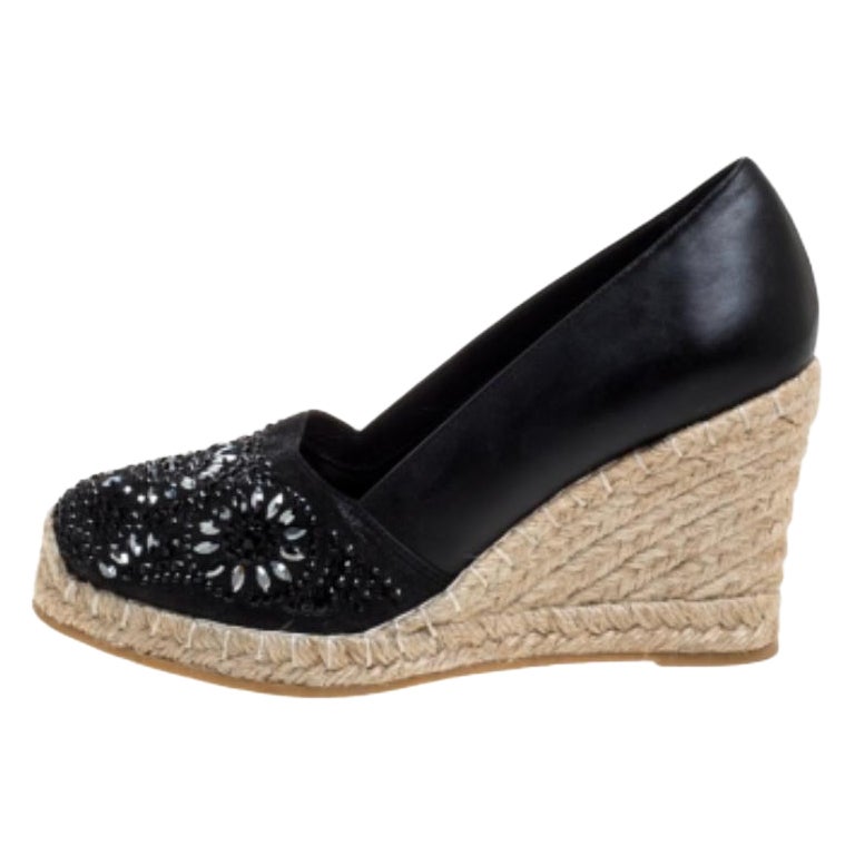 Le Silla - Escarpins à talons compensés en cuir et daim noir avec ornements - Taille 37