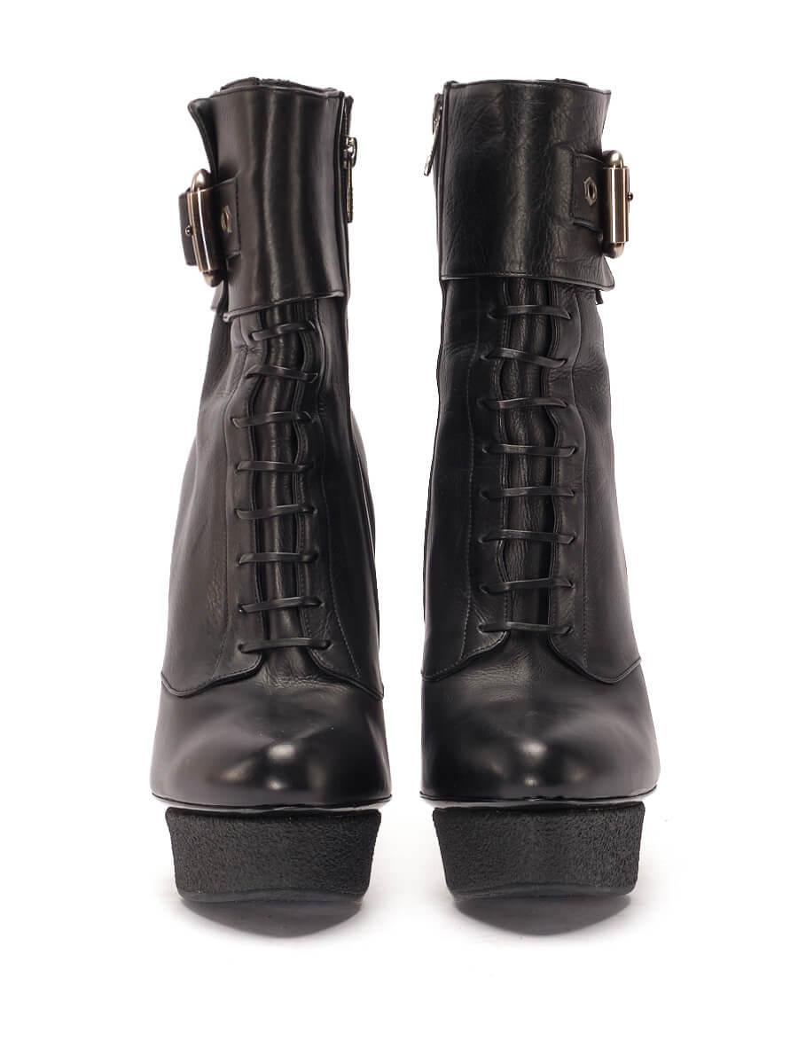 Noir Le Silla - Bottines à plateforme en cuir noir avec boucles - Taille UK 5.5 en vente
