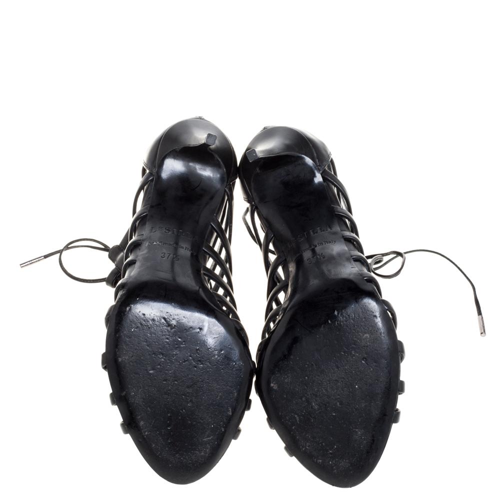 De las mujeres Le Silla Sandalias de piel negra con tobillo de jaula y cordones talla 37.5