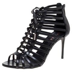 Le Silla Black Leather Cage Ankle Lace Up Sandals Size 37.5