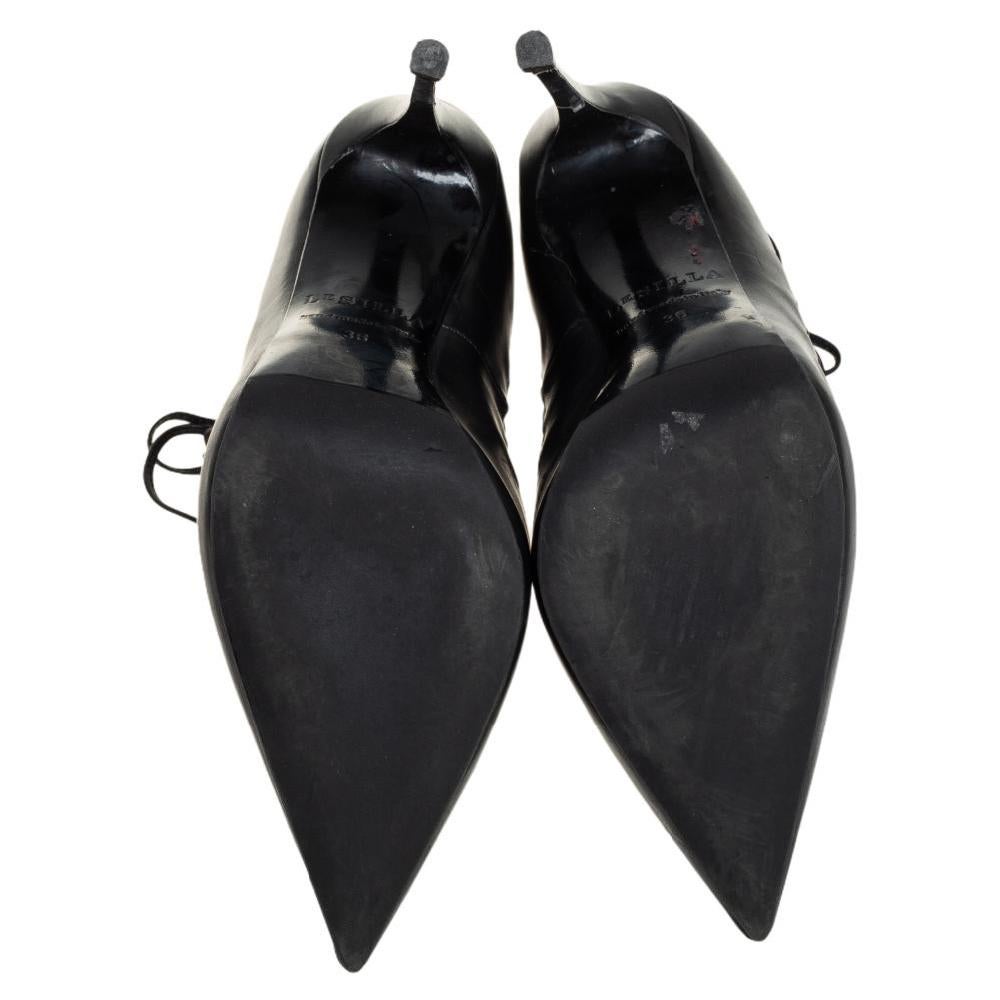 Le Silla Black Leather Caged Pointed Toe Ankle Booties Size 36 3