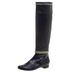 Le Silla Black Leather Chain Detail Knee High Boots Size 41