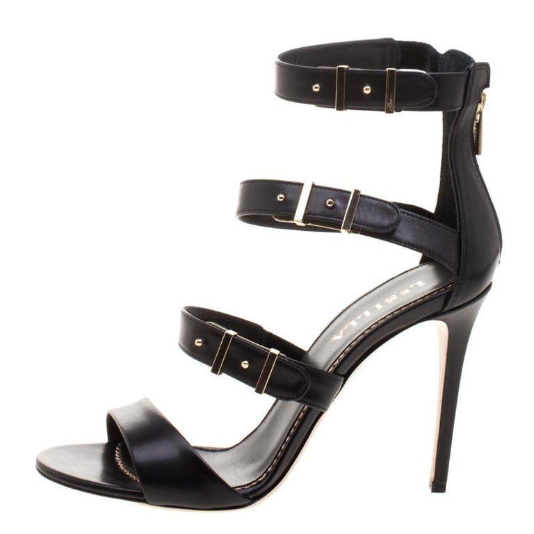 Le Silla Black Leather Minerva Strappy Sandals Size 38.5 For Sale at ...