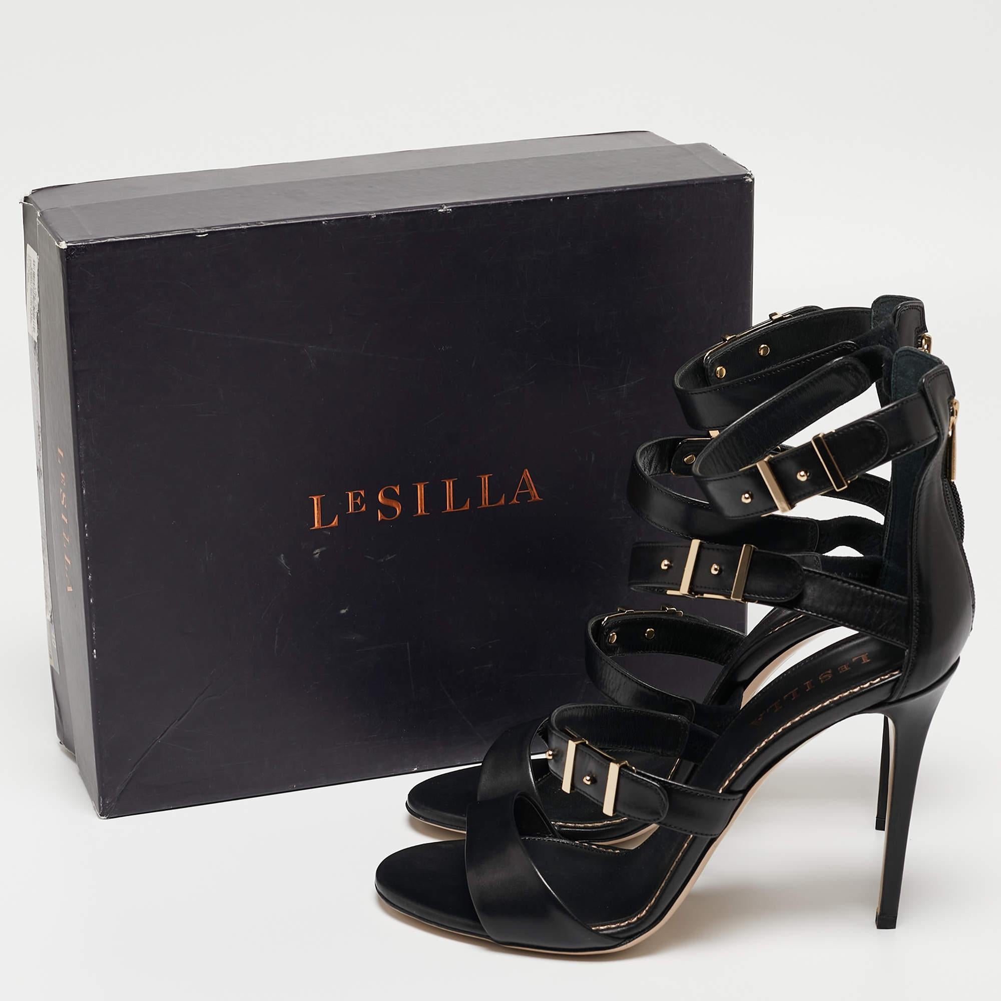 Le Silla Black Leather Minerva Strappy Sandals Size 40 8