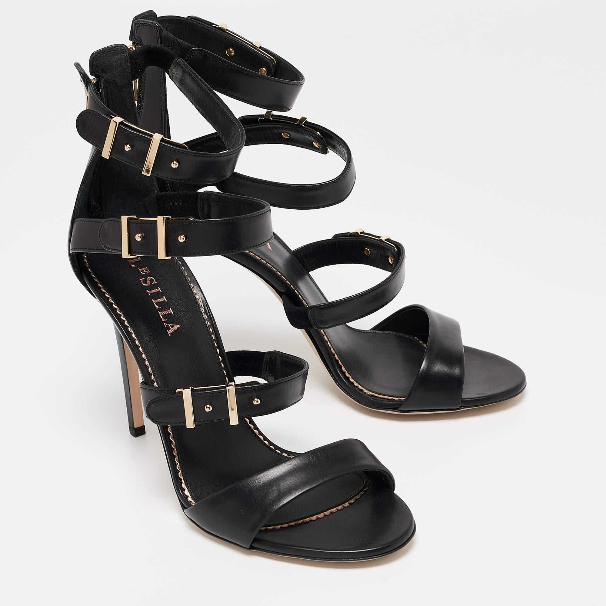 Women's Le Silla Black Leather Minerva Strappy Sandals Size 40 For Sale
