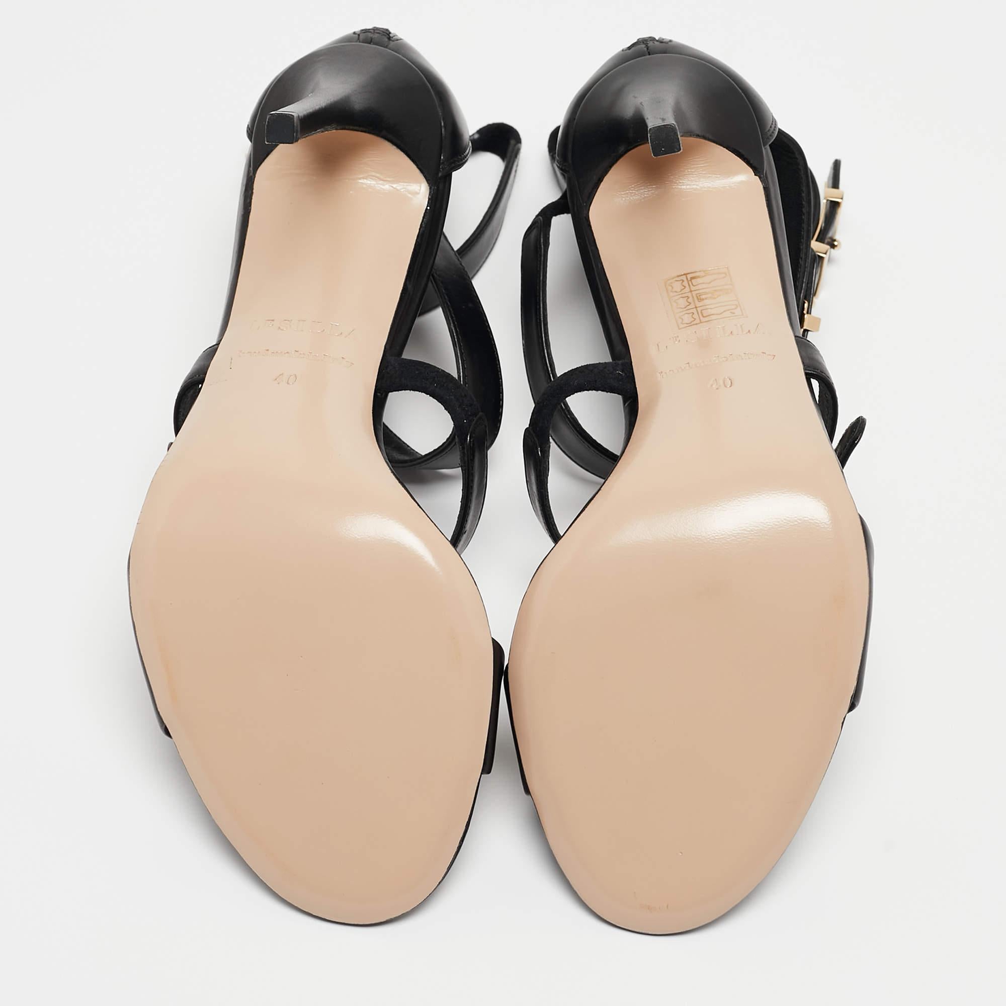 Le Silla Black Leather Minerva Strappy Sandals Size 40 For Sale 2