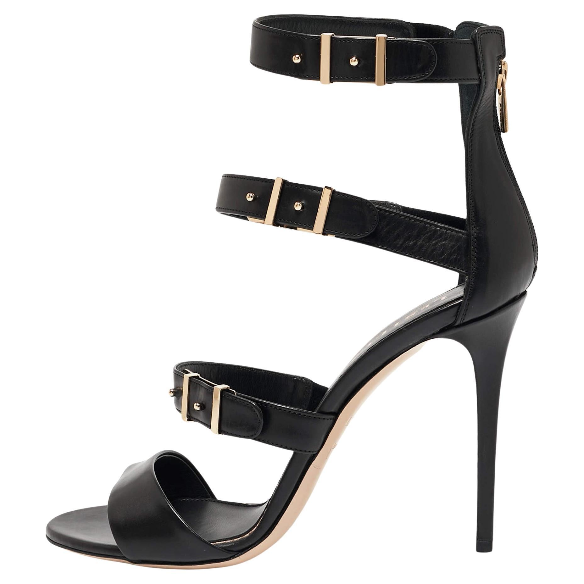 Le Silla Black Leather Minerva Strappy Sandals Size 40 For Sale