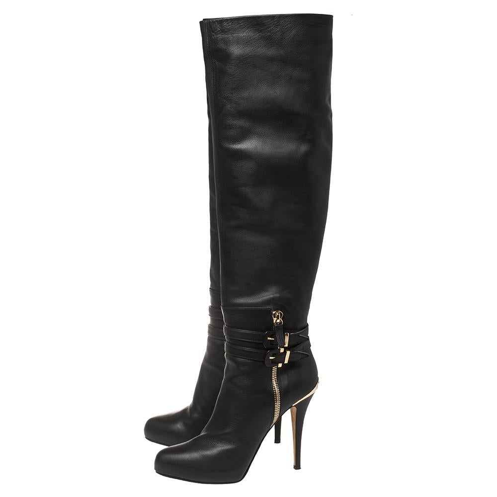 Le Silla Black Leather Over The Knee Buckle Detail Platform Boots Size 38.5 2