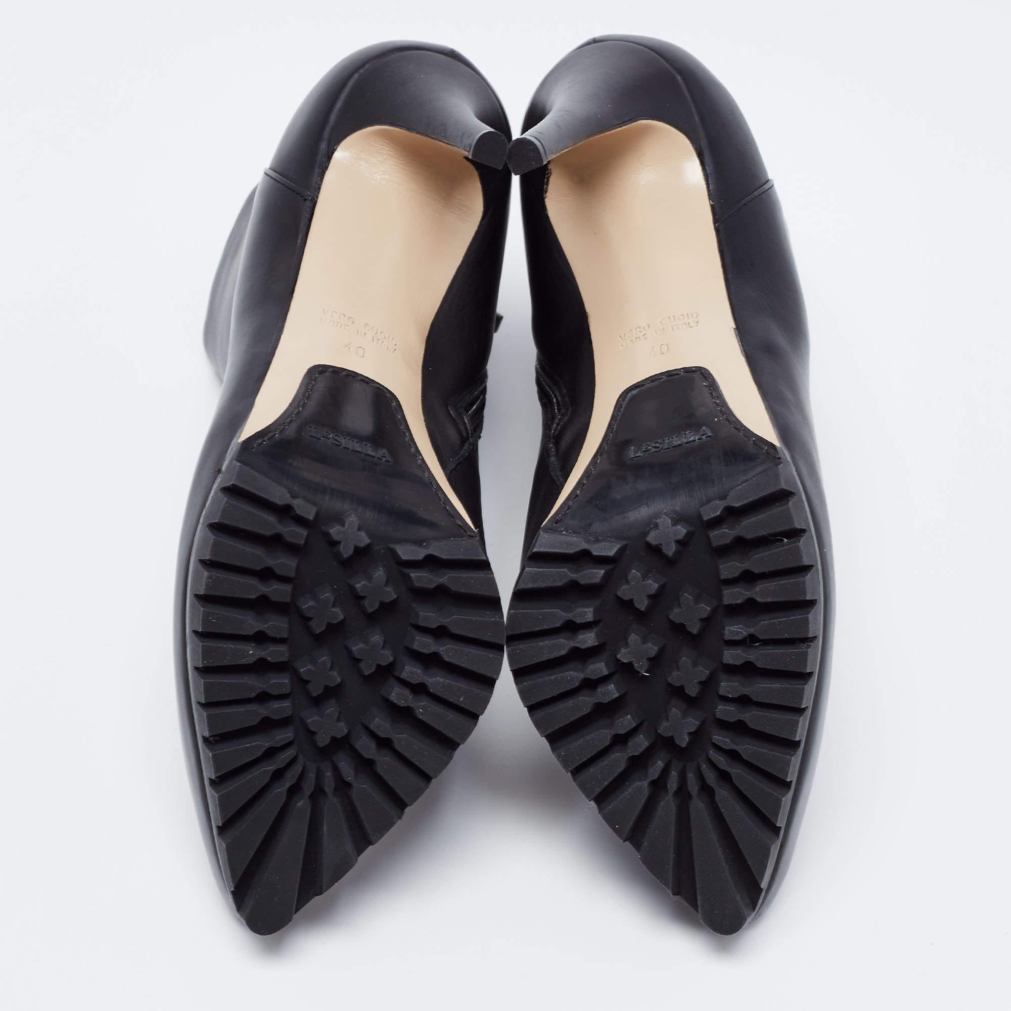 Women's Le Silla Black Leather Platform Ankle Boots Size 40