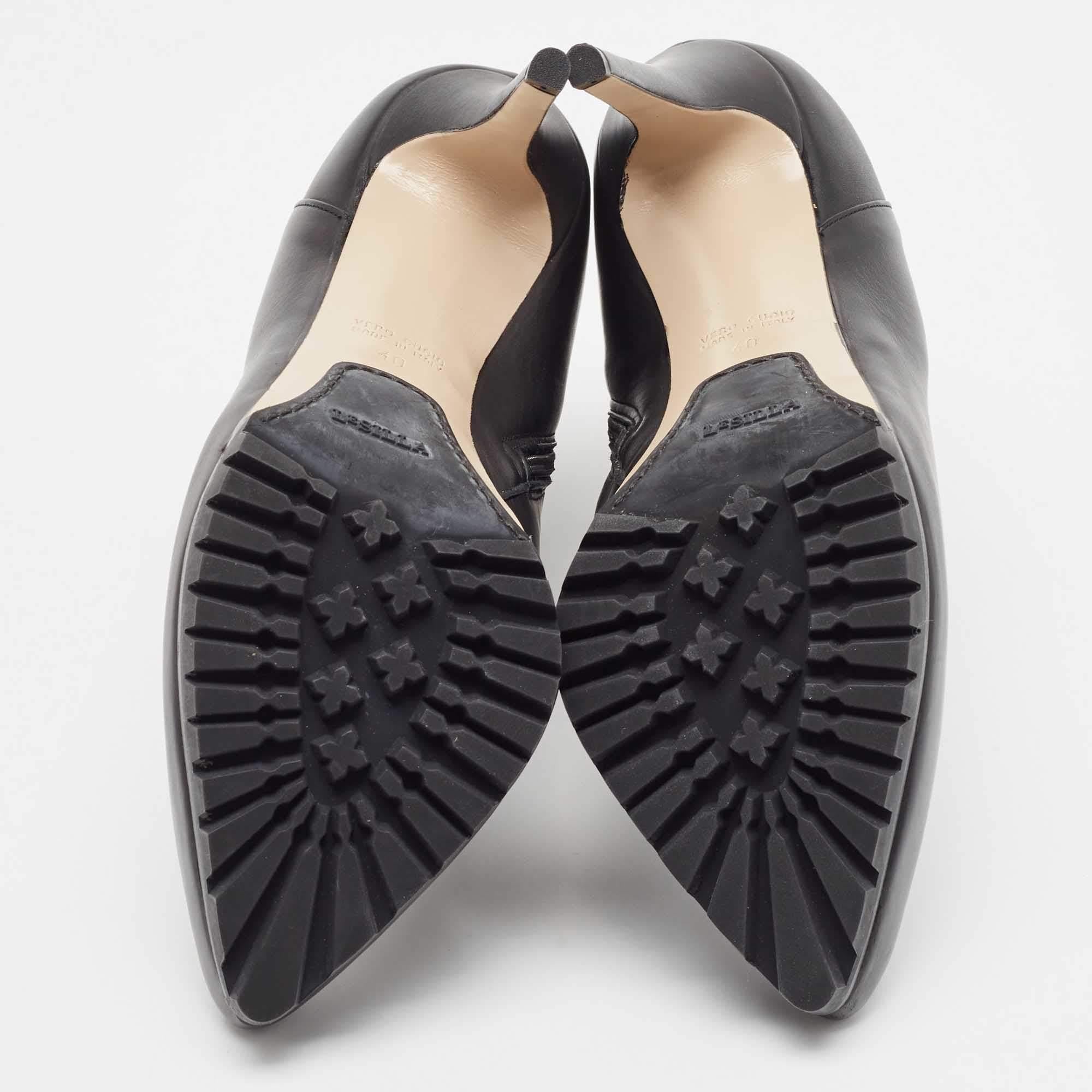 Women's Le Silla Black Leather Platform Ankle Boots Size 40 For Sale