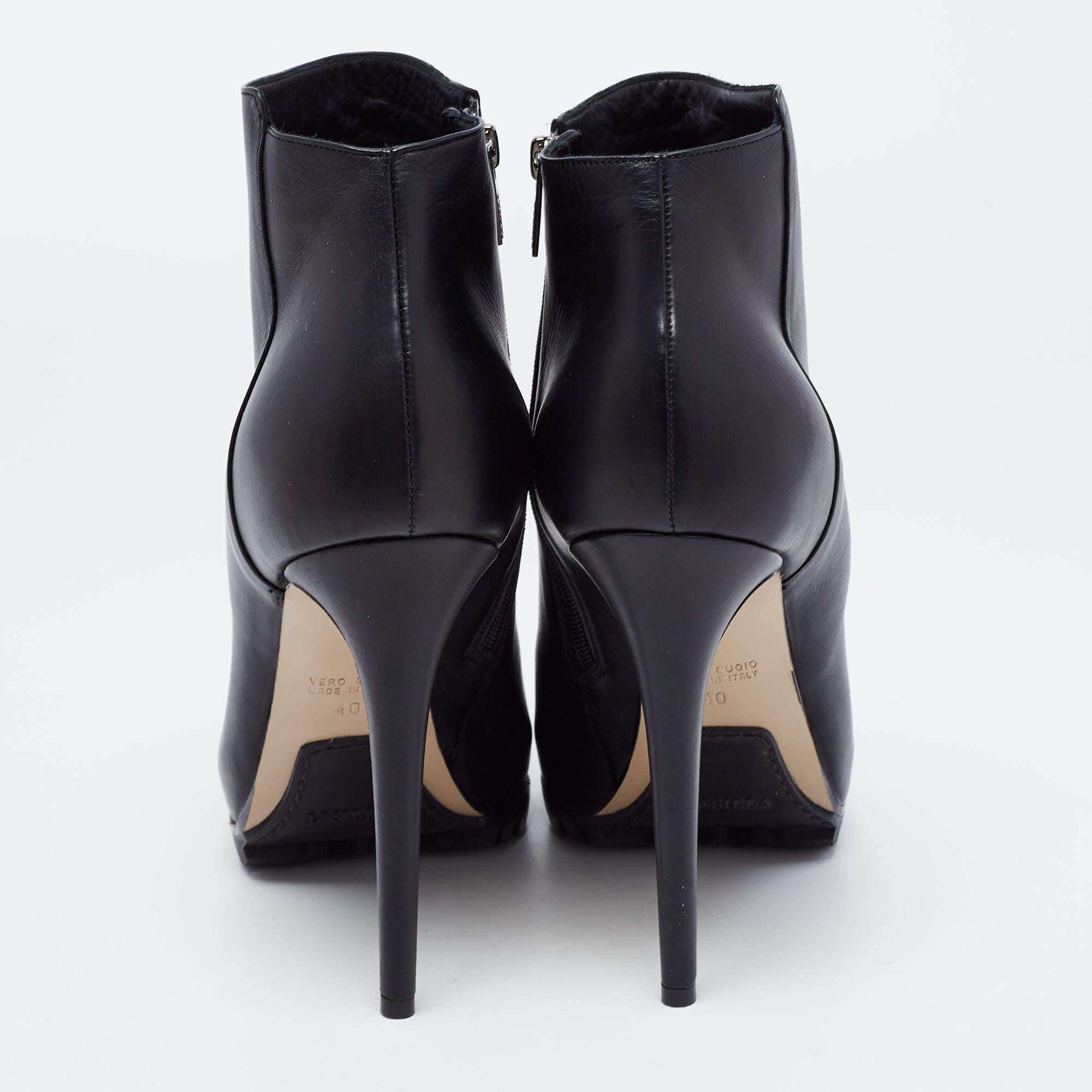 Le Silla Black Leather Platform Ankle Boots Size 40 1