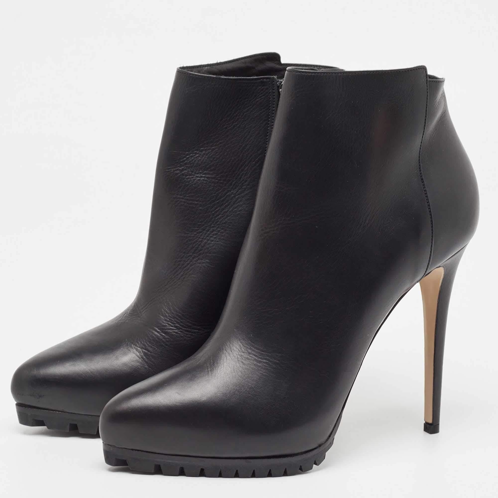 Le Silla Black Leather Platform Ankle Boots Size 40 1
