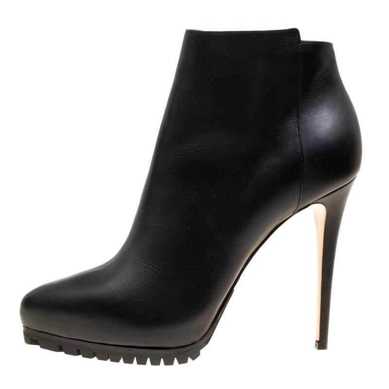 Le Silla Black Leather Platform Ankle Boots Size 40 2