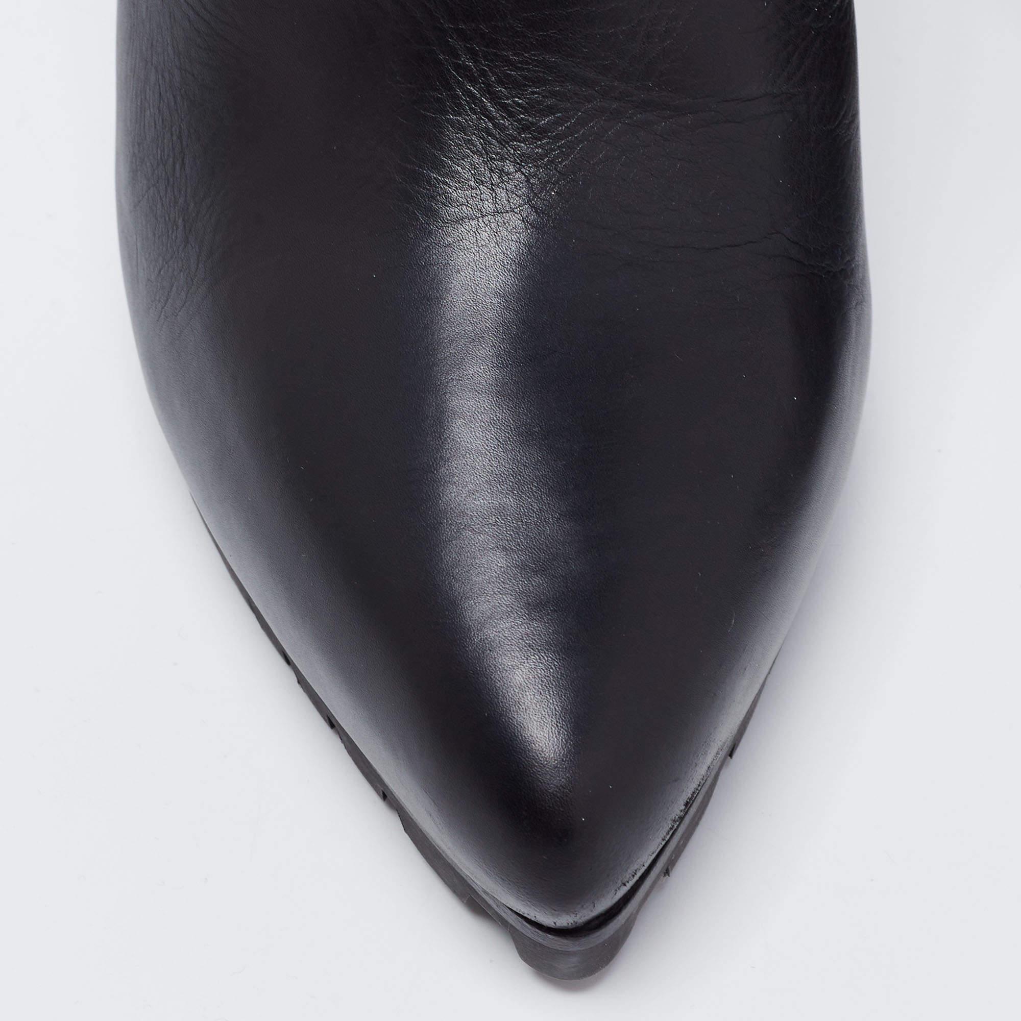 Le Silla Black Leather Platform Ankle Boots Size 40 2