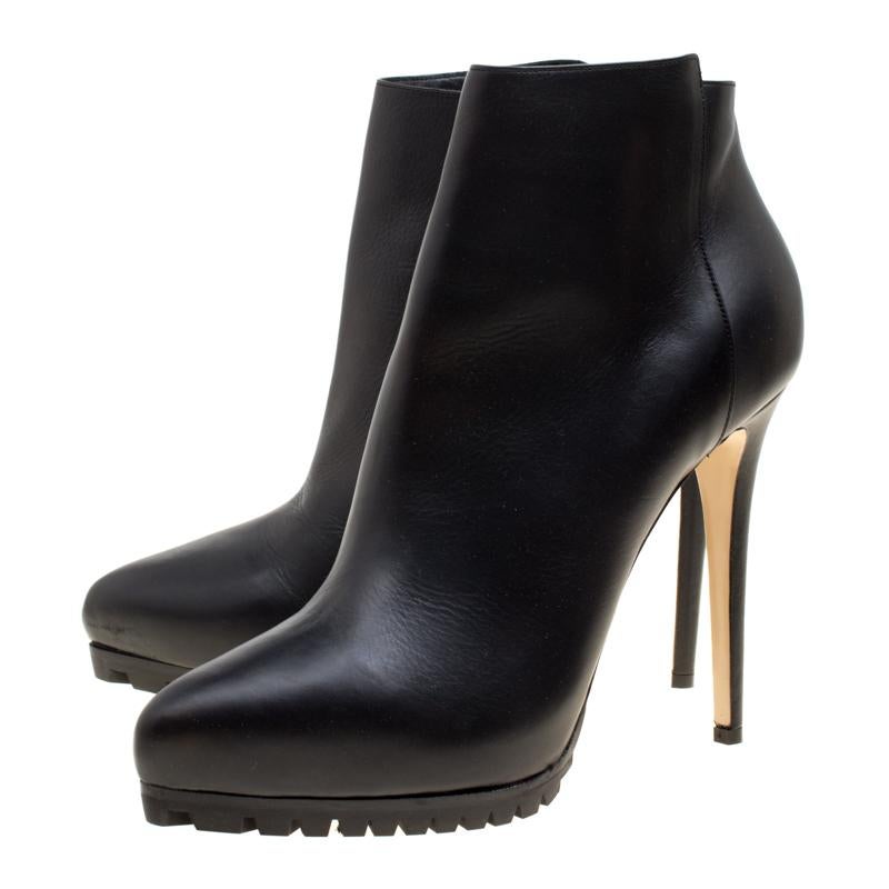 Le Silla Black Leather Platform Ankle Boots Size 40 3