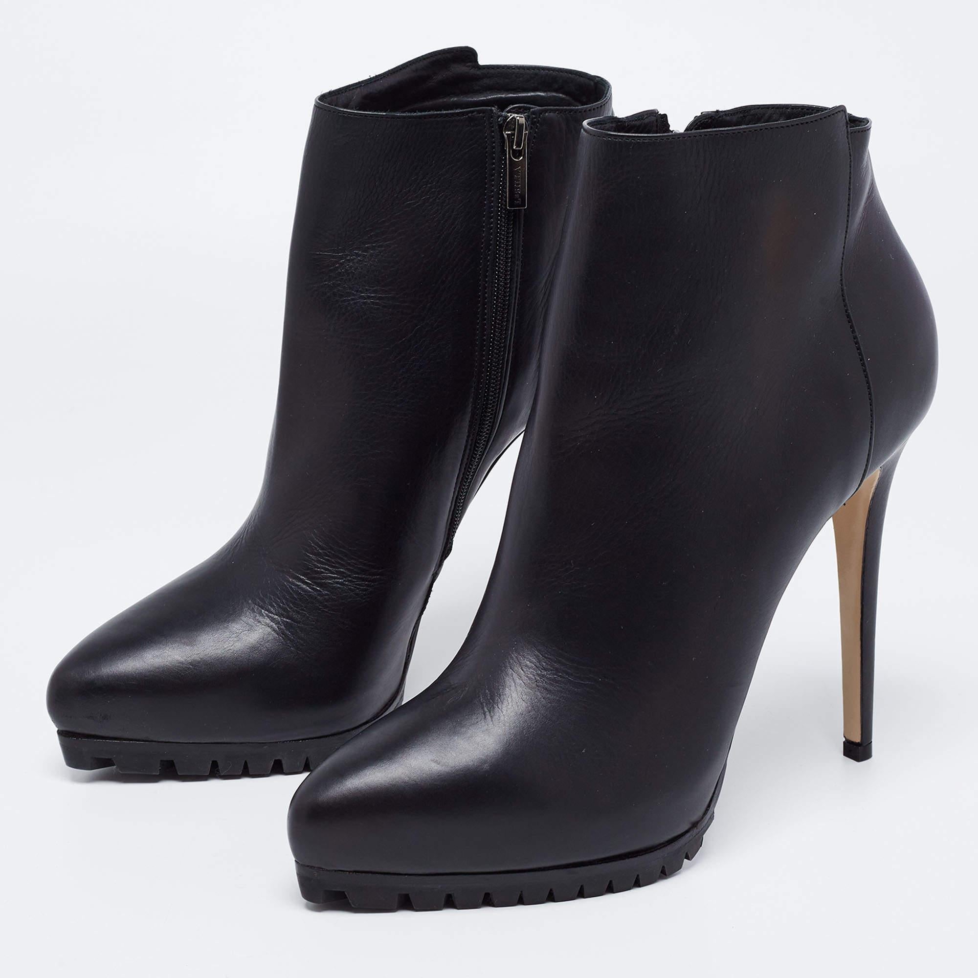 Le Silla Black Leather Platform Ankle Boots Size 40 4