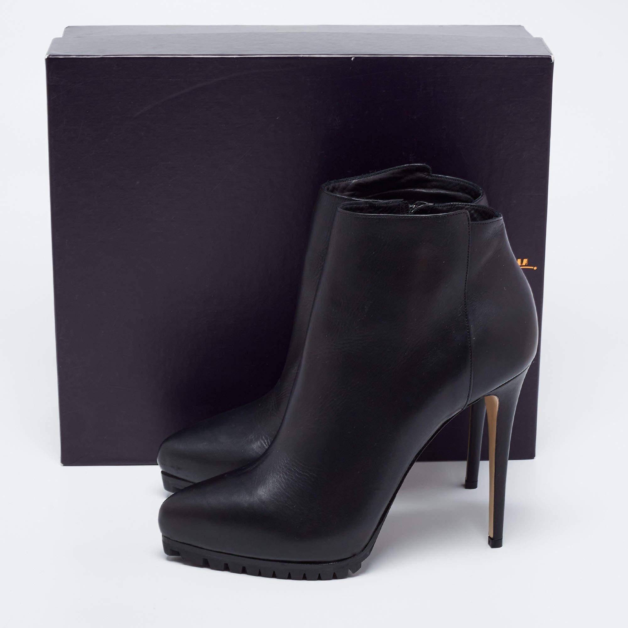 Le Silla Black Leather Platform Ankle Boots Size 40 5