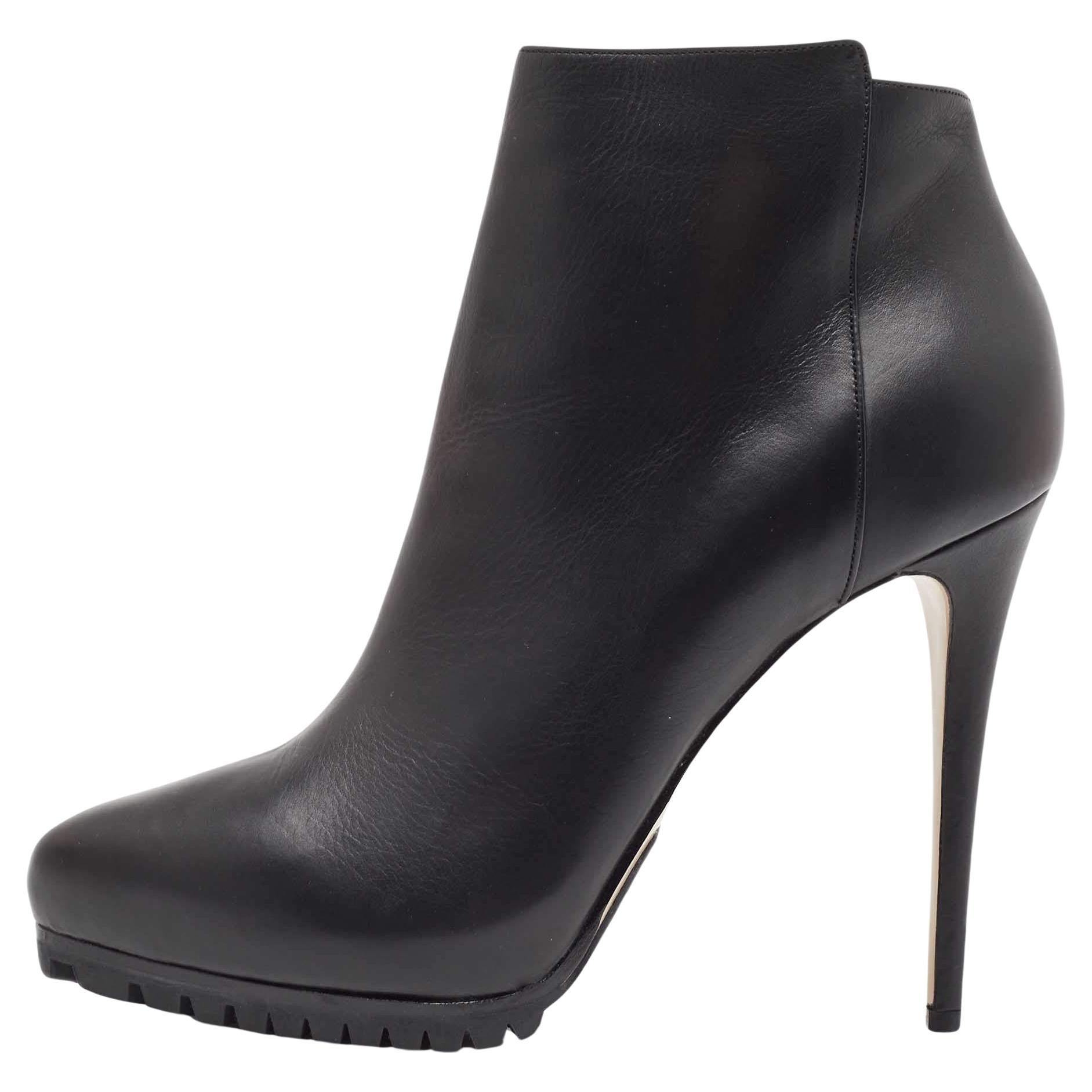 Le Silla Black Leather Platform Ankle Boots Size 40 For Sale