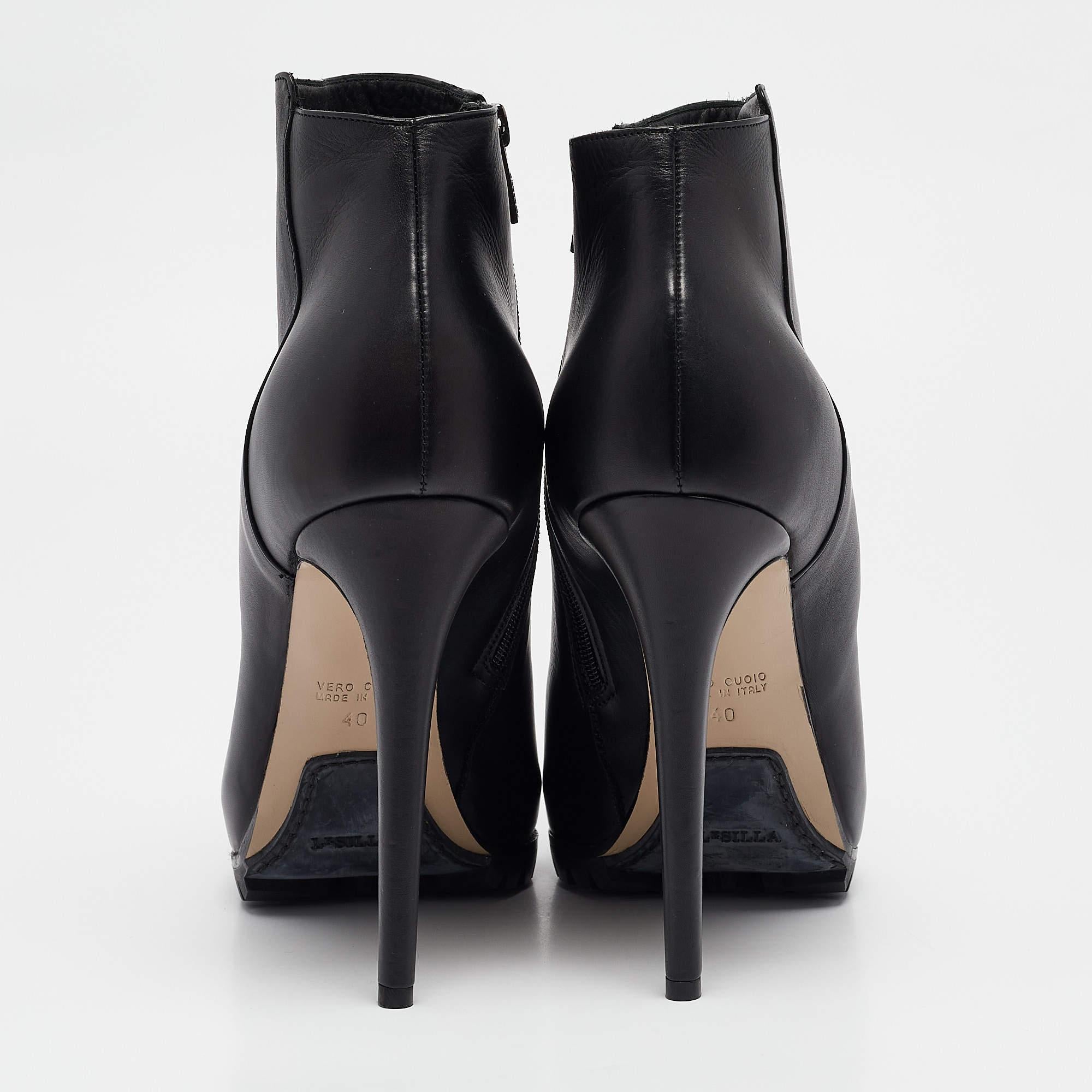 Le Silla - Bottines à bout pointu en cuir noir - Taille 40 Pour femmes en vente
