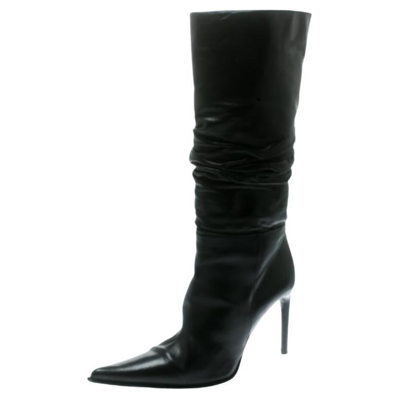 Le Silla - Bottes à bout pointu en cuir de veau froncé avec détails, taille 38 en vente