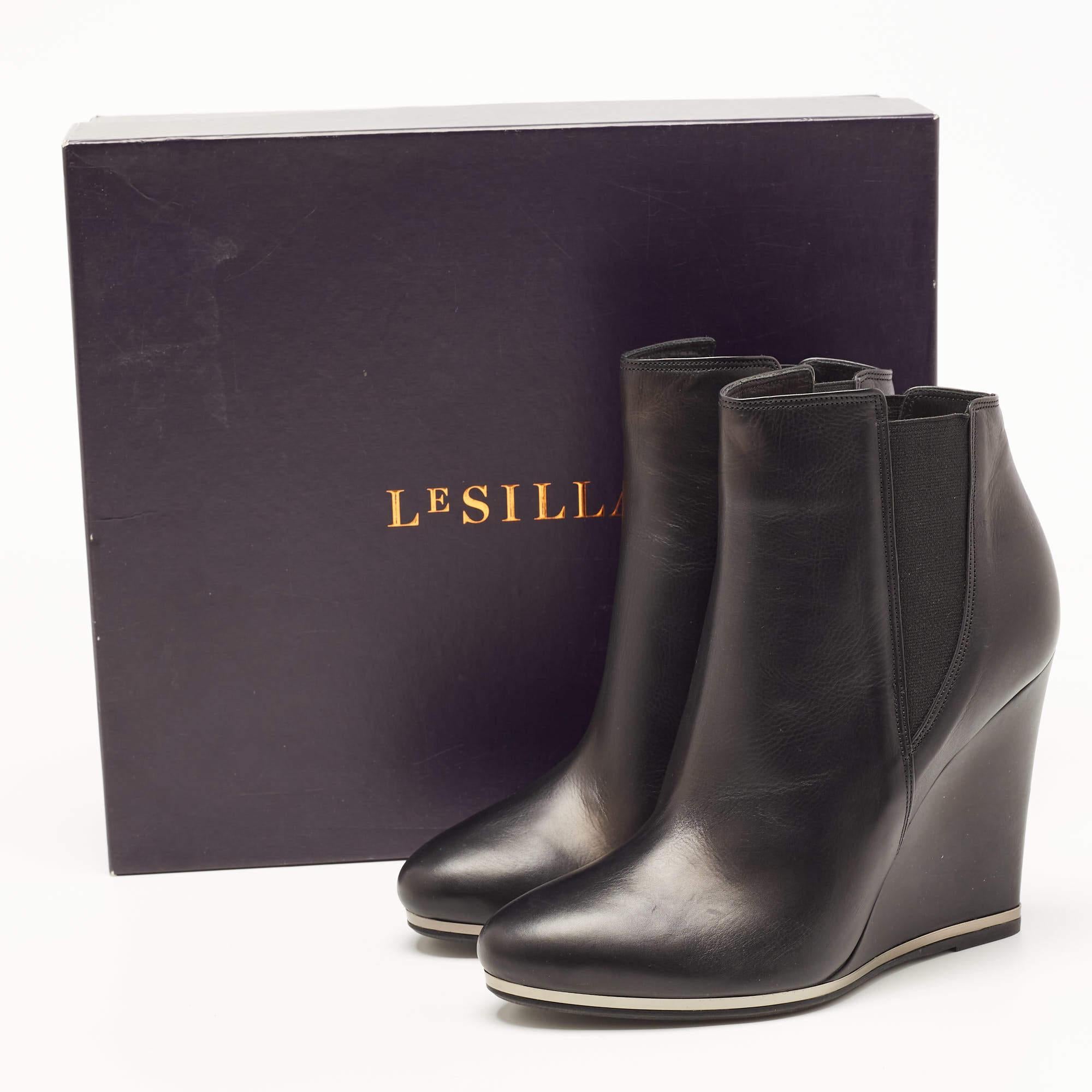 Le Silla Black Leather Wedge Ankle Boots Size 39 For Sale 5