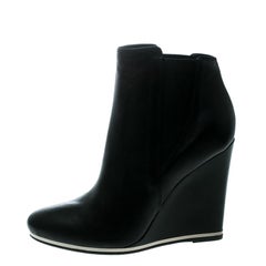 Le Silla Black Leather Wedge Ankle Boots Size 40