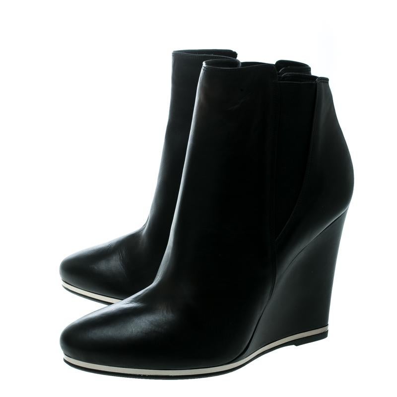 Le Silla Black Leather Wedge Ankle Boots Size 40 1