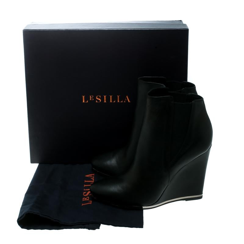 Le Silla Black Leather Wedge Ankle Boots Size 40 2