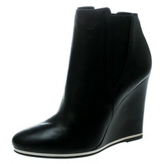 Le Silla Black Leather Wedge Ankle Boots Size 40
