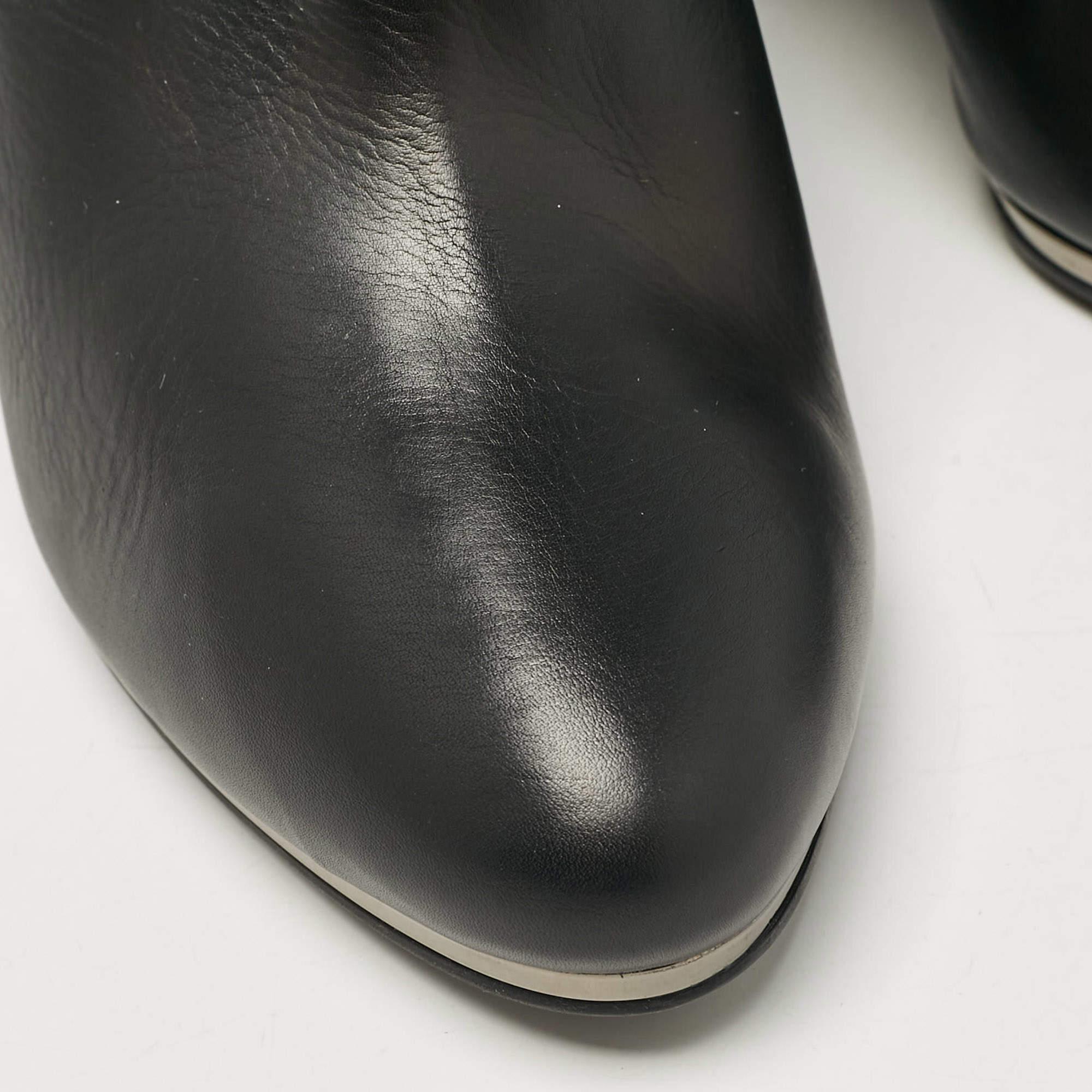 Le Silla Black Leather Wedge Ankle Length Boots Size 39 For Sale 3