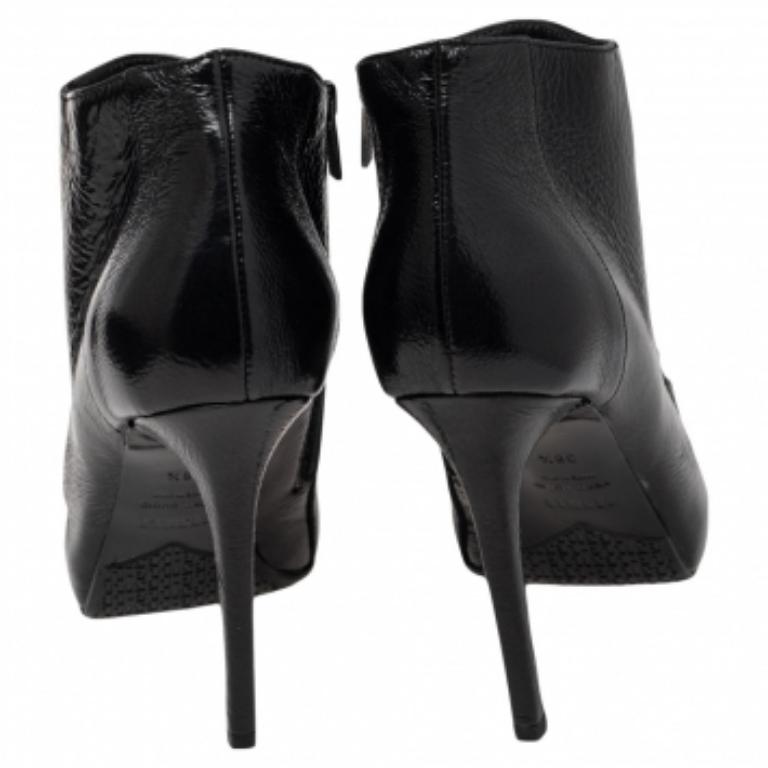 Le Silla Black Patent Leather Lace Up Studded  Ankle Booties Size 38.5 4