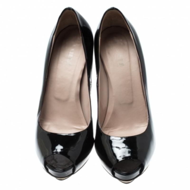 Donna Le Silla - Pompe in vernice nera con plateau Peep Toe - misura 38 in vendita