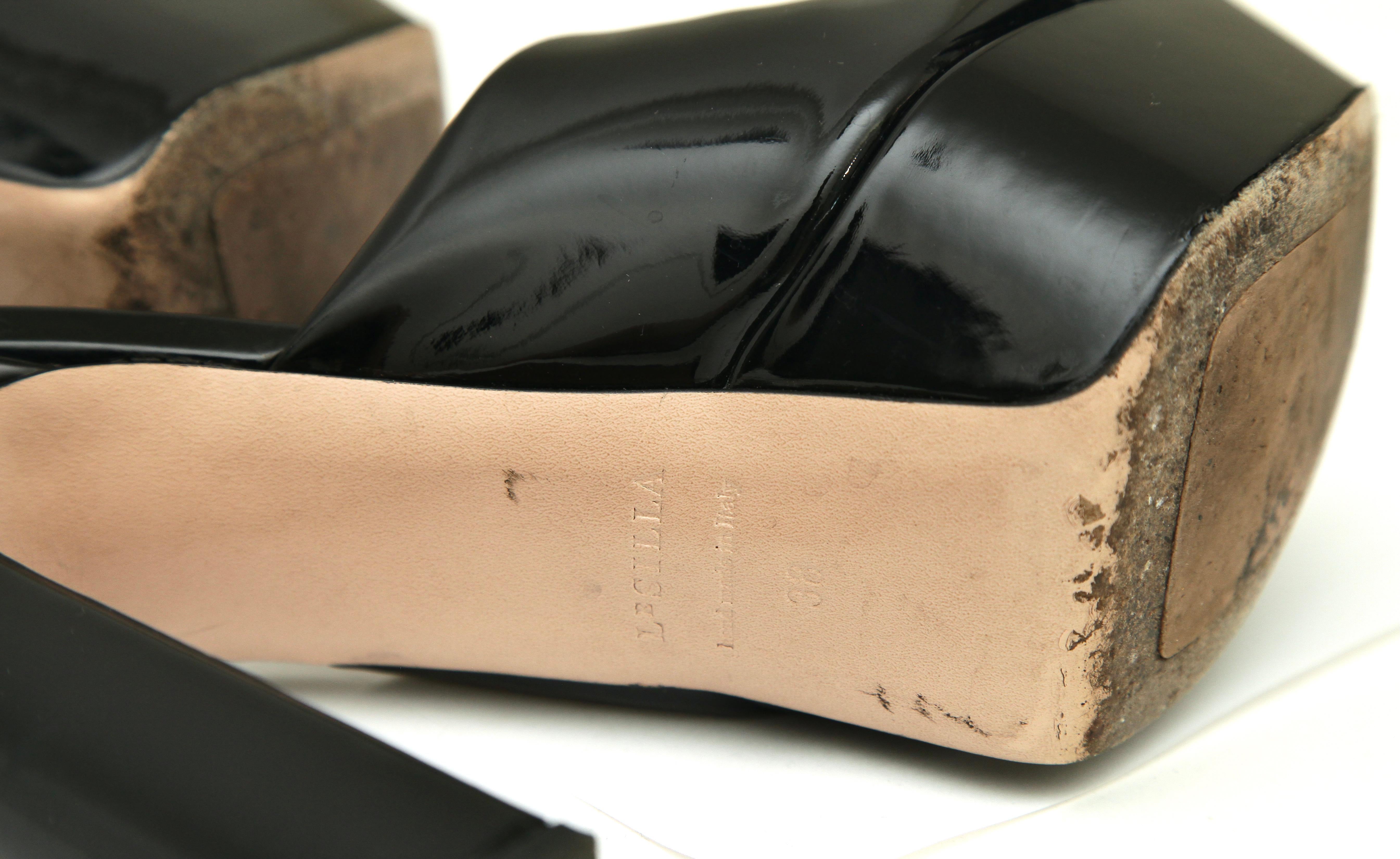 LE SILLA Cuir verni noir RESORT Mule Sandale Plateforme Talon Slip On 38 $790 en vente 6