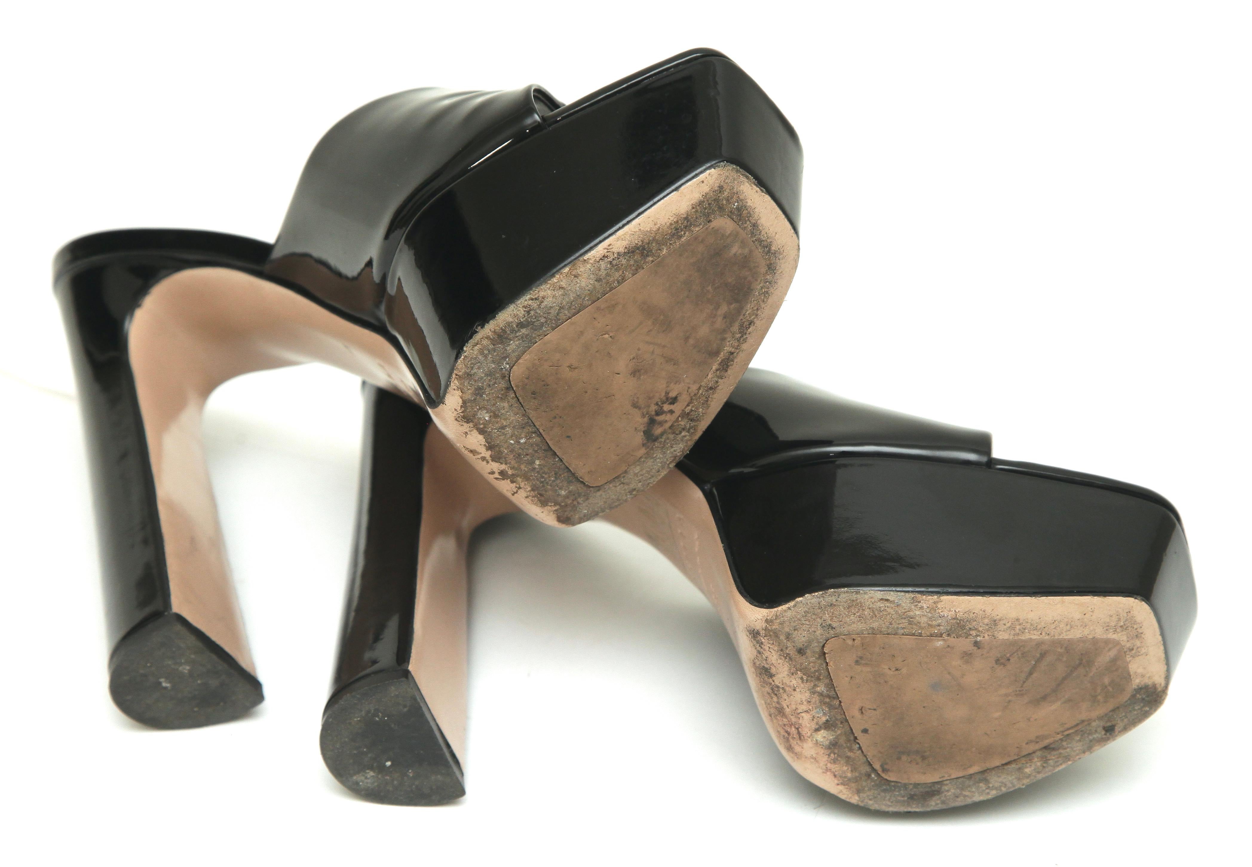 LE SILLA Black Patent Leather RESORT Mule Sandal Platform Heel Slip On 38 $790 For Sale 5