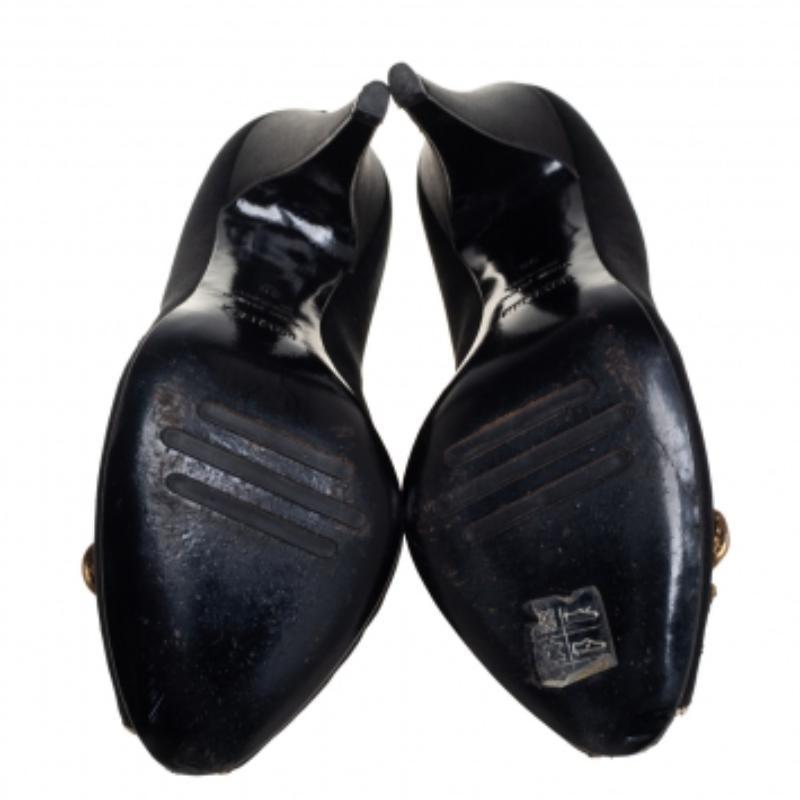 Le Silla Black Satin Buckle Peep-Toe Pumps Size 39 For Sale 3