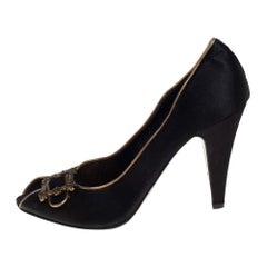Le Silla Black Satin Buckle Peep-Toe Pumps Size 39