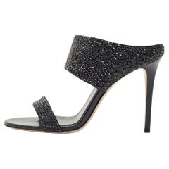 Le Silla Black Suede and Snakeskin Embossed Crystals Embellished Sandals Size 37